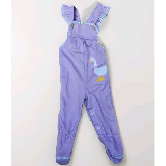 Baby Girl Clothes Vintage Mother Goose 6-9 Months Purple Footie Overalls - Picture 1 of 6